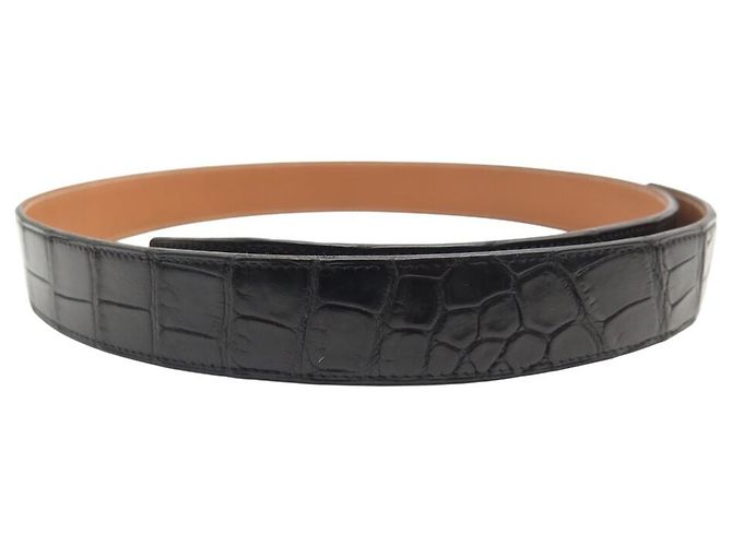 Hermès CINTURA VINTAGE HERMES IN PELLE DI COCODRILLO ALLIGATOR T85 32 MM Nero - vista 3