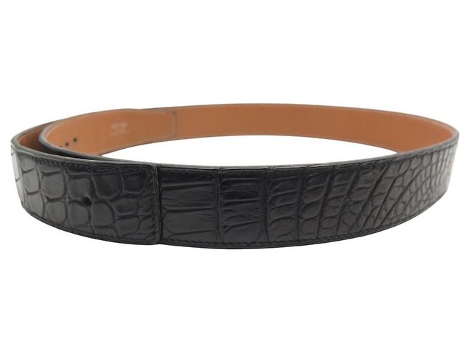 Hermès CINTURA VINTAGE HERMES IN PELLE DI COCODRILLO ALLIGATOR T85 32 MM Nero - vista 4