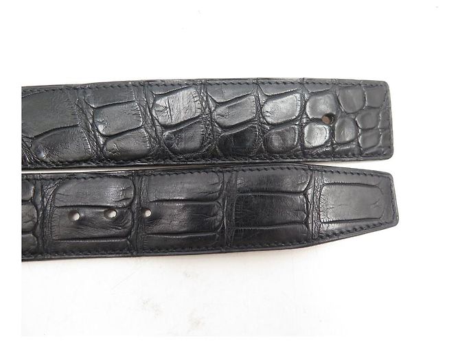 Hermès CINTURA VINTAGE HERMES IN PELLE DI COCODRILLO ALLIGATOR T85 32 MM Nero - vista 6