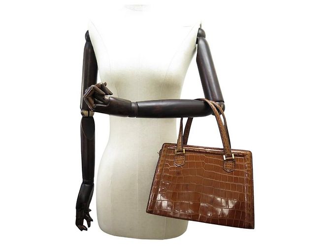 Hermès VINTAGE HERMES PULLMAN 26 BRAUNES KROKODILLEDER HANDTASCHE - Ansicht 7