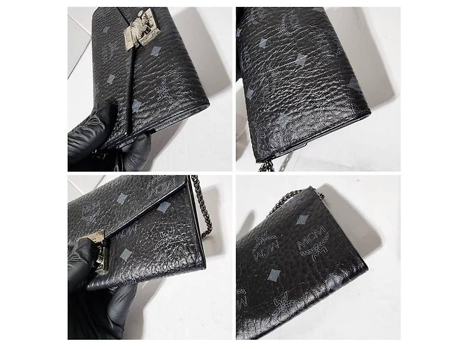 MCM Visetos Große Patricia Geldbörse Mit Kette Schwarz/Grau - Ansicht 12
