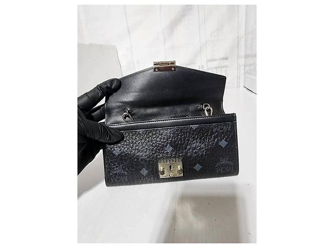 MCM Visetos Große Patricia Geldbörse Mit Kette Schwarz/Grau - Ansicht 13