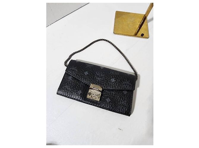 MCM Visetos Große Patricia Geldbörse Mit Kette Schwarz/Grau - Ansicht 14