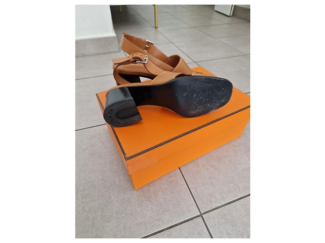 Hermès Elbe Sandalen Camel Leder 37 Kamel - Ansicht 7