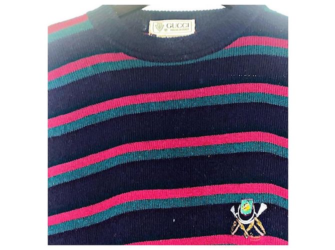 Authentischer Vintage Gucci Strickpullover aus Wolle mit Pferdemblem und Webband Mehrfarben - Ansicht 2
