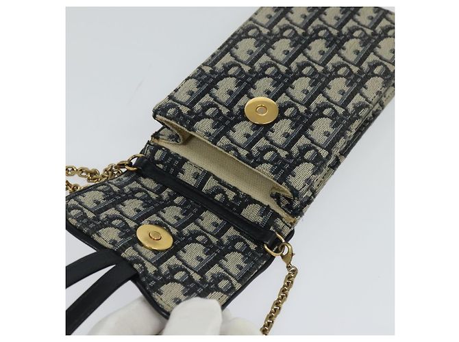 Borsa a spalla in tela Christian Dior Oblique Chain Trotter blu navy Auth MX012 - vista 11