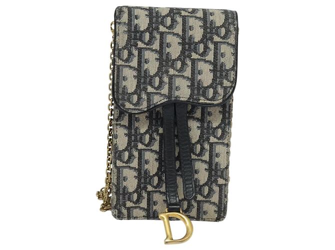 Borsa a spalla in tela Christian Dior Oblique Chain Trotter blu navy Auth MX012 - vista 13
