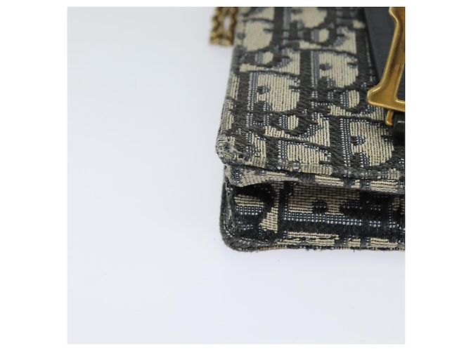 Borsa a spalla in tela Christian Dior Oblique Chain Trotter blu navy Auth MX012 - vista 14