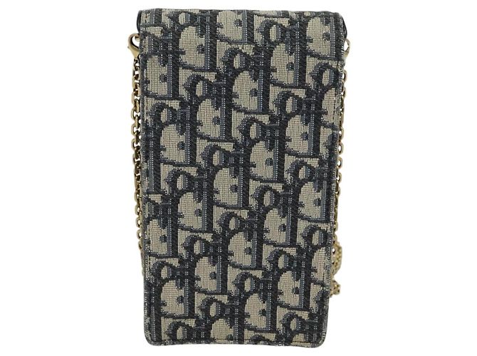 Borsa a spalla in tela Christian Dior Oblique Chain Trotter blu navy Auth MX012 - vista 2
