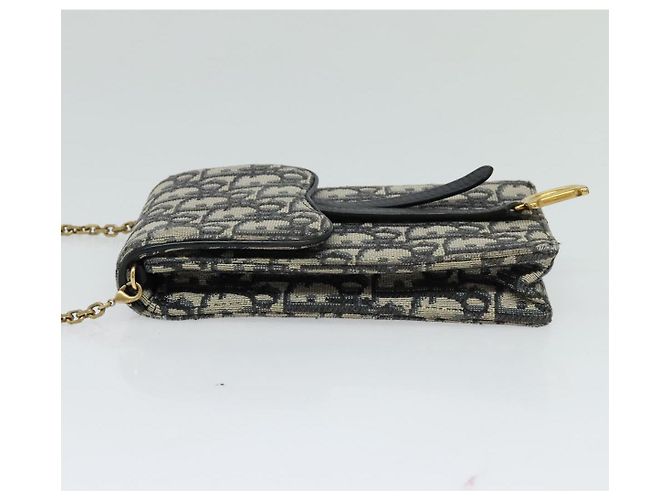Borsa a spalla in tela Christian Dior Oblique Chain Trotter blu navy Auth MX012 - vista 3