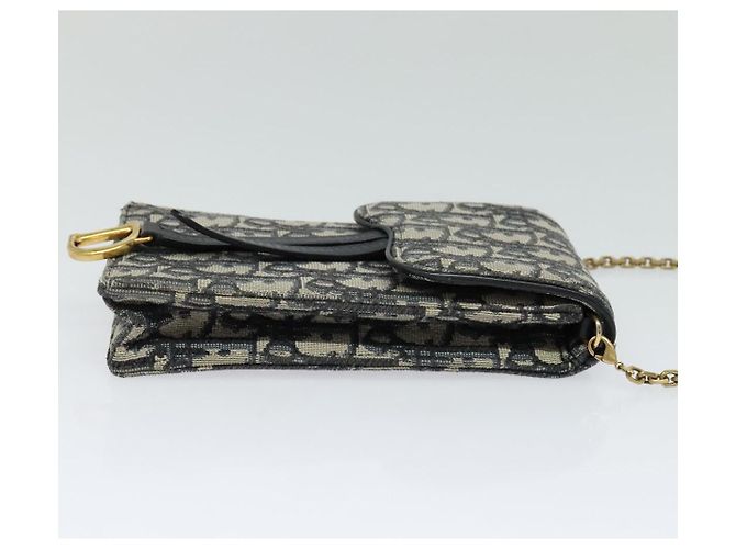 Borsa a spalla in tela Christian Dior Oblique Chain Trotter blu navy Auth MX012 - vista 4