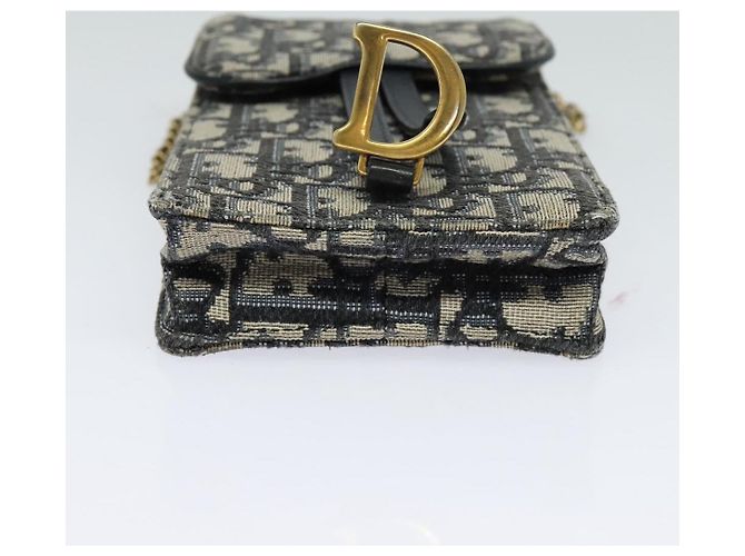 Borsa a spalla in tela Christian Dior Oblique Chain Trotter blu navy Auth MX012 - vista 5