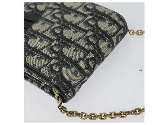 Borsa a spalla in tela Christian Dior Oblique Chain Trotter blu navy Auth MX012 - vista 6