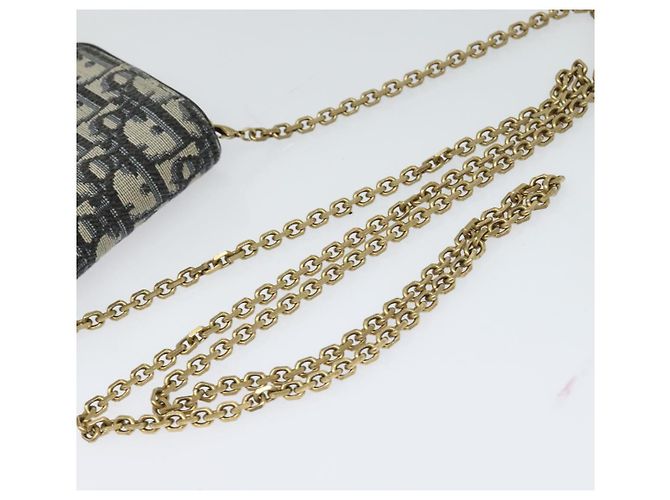 Borsa a spalla in tela Christian Dior Oblique Chain Trotter blu navy Auth MX012 - vista 7