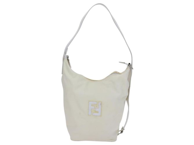 FENDI Schultertasche aus Nylon Leder Beige Weiß Silber Authentisch nb296 - Ansicht 13
