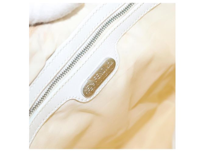 FENDI Schultertasche aus Nylon Leder Beige Weiß Silber Authentisch nb296 - Ansicht 18