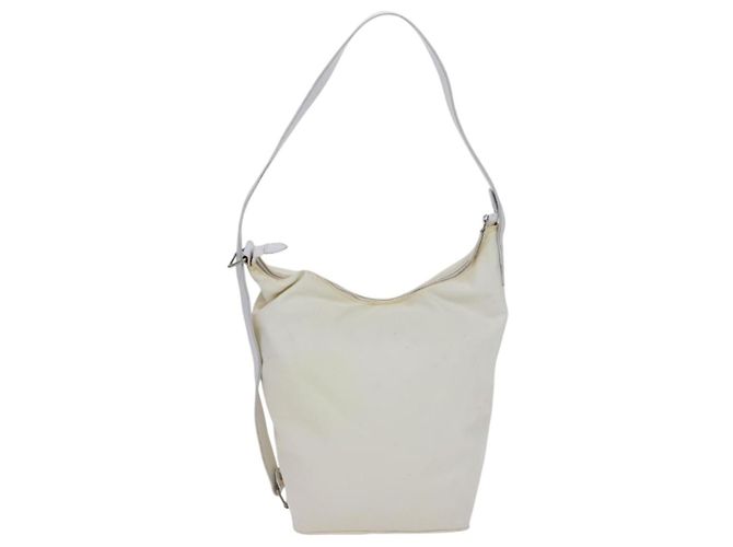 FENDI Schultertasche aus Nylon Leder Beige Weiß Silber Authentisch nb296 - Ansicht 2