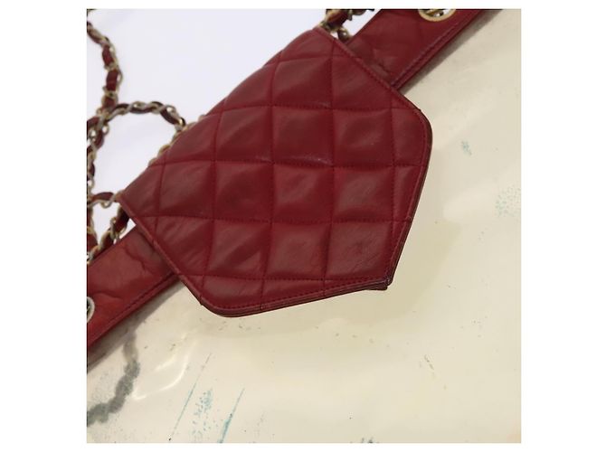 CHANEL Borsa a Spalla Matelassé Catena Vinile Rosso CC Auth MX212 - vista 10