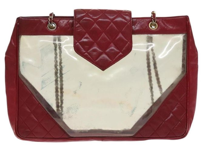 CHANEL Borsa a Spalla Matelassé Catena Vinile Rosso CC Auth MX212 - vista 13