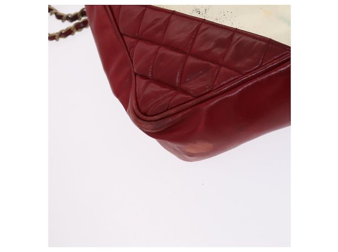 CHANEL Borsa a Spalla Matelassé Catena Vinile Rosso CC Auth MX212 - vista 16
