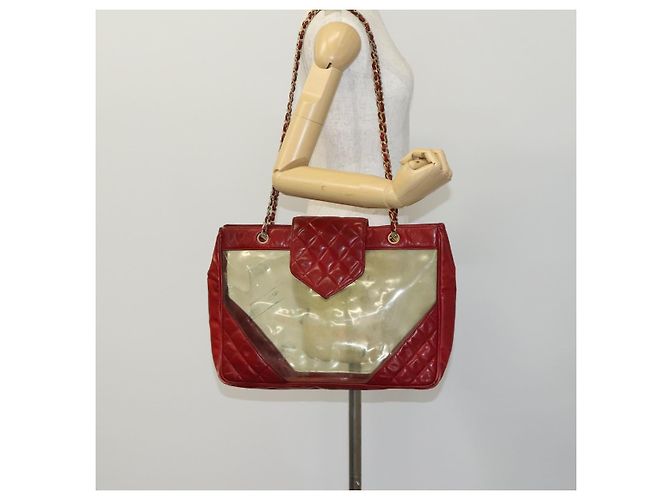 CHANEL Borsa a Spalla Matelassé Catena Vinile Rosso CC Auth MX212 - vista 19