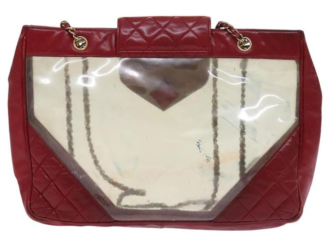 CHANEL Borsa a Spalla Matelassé Catena Vinile Rosso CC Auth MX212 - vista 2