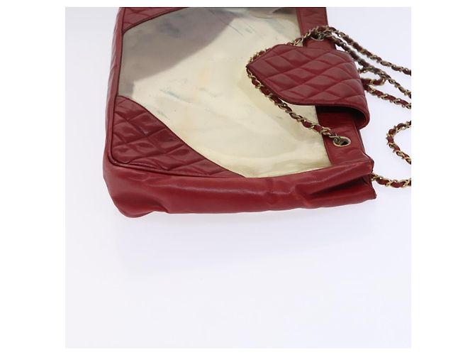 CHANEL Borsa a Spalla Matelassé Catena Vinile Rosso CC Auth MX212 - vista 3