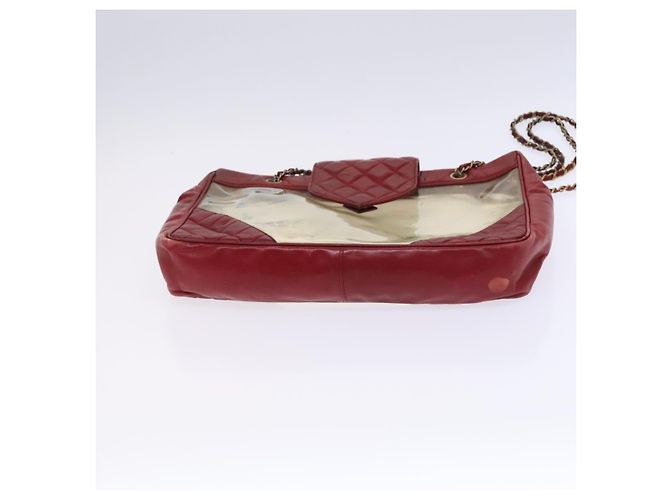 CHANEL Borsa a Spalla Matelassé Catena Vinile Rosso CC Auth MX212 - vista 5