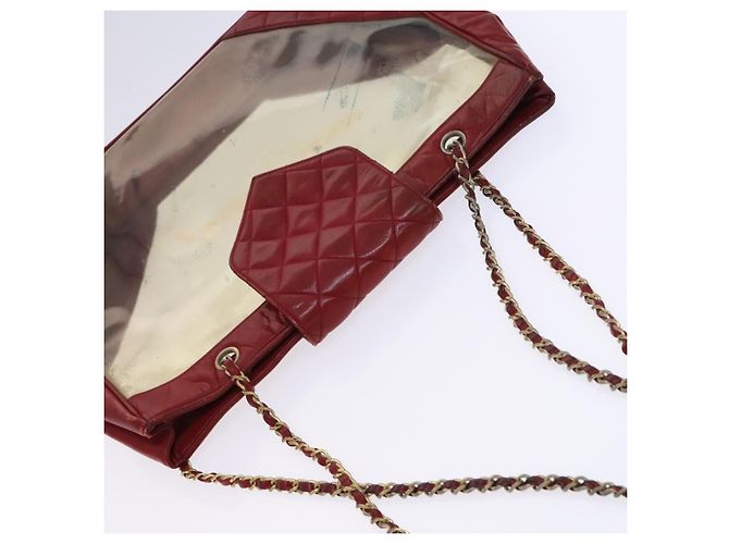CHANEL Borsa a Spalla Matelassé Catena Vinile Rosso CC Auth MX212 - vista 6