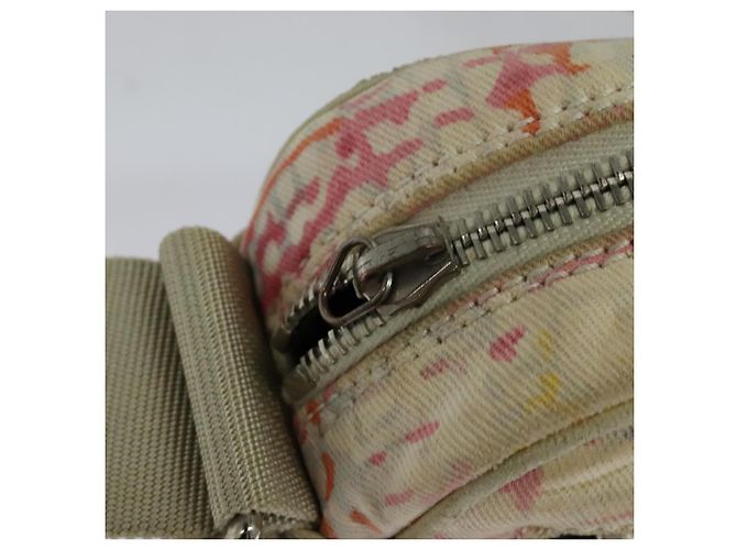 Borsa a spalla CHANEL in tela rosa beige argento CC Auth BD1533 - vista 10