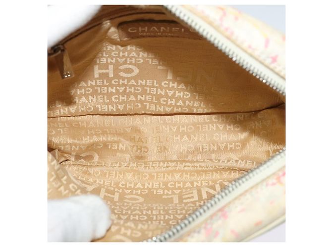 Borsa a spalla CHANEL in tela rosa beige argento CC Auth BD1533 - vista 11