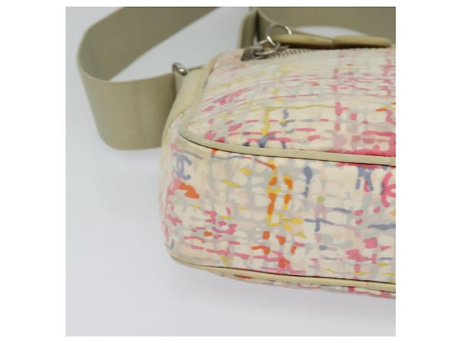 Borsa a spalla CHANEL in tela rosa beige argento CC Auth BD1533 - vista 15