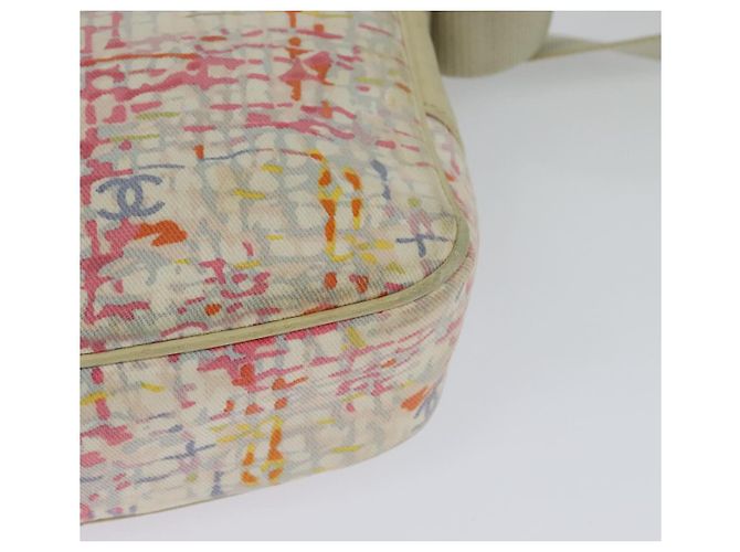 Borsa a spalla CHANEL in tela rosa beige argento CC Auth BD1533 - vista 17