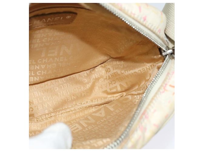 Borsa a spalla CHANEL in tela rosa beige argento CC Auth BD1533 - vista 19