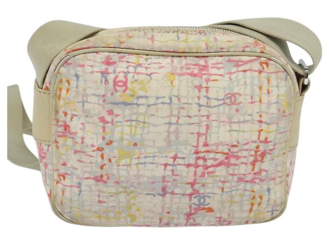 Borsa a spalla CHANEL in tela rosa beige argento CC Auth BD1533 - vista 2