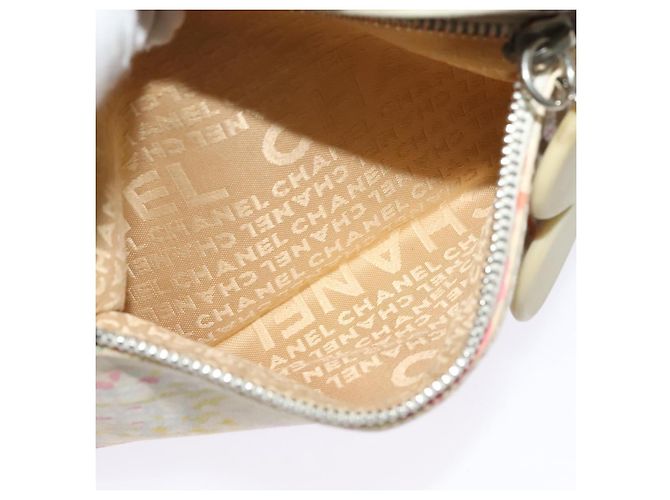 Borsa a spalla CHANEL in tela rosa beige argento CC Auth BD1533 - vista 22