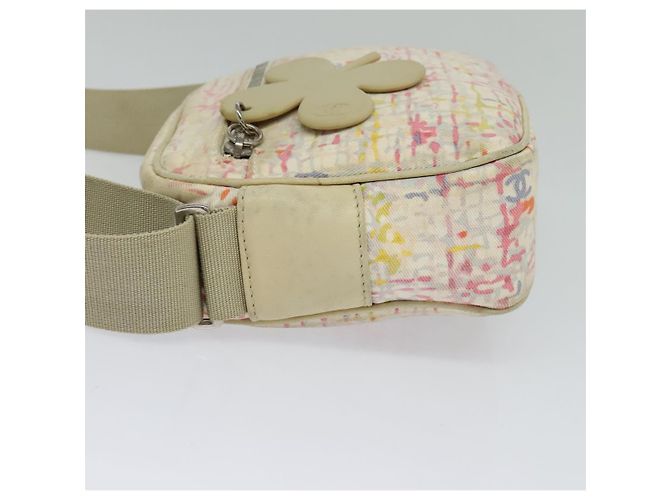 Borsa a spalla CHANEL in tela rosa beige argento CC Auth BD1533 - vista 3