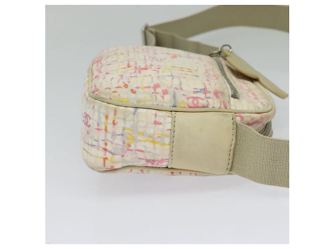 Borsa a spalla CHANEL in tela rosa beige argento CC Auth BD1533 - vista 4