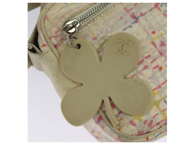 Borsa a spalla CHANEL in tela rosa beige argento CC Auth BD1533 - vista 9