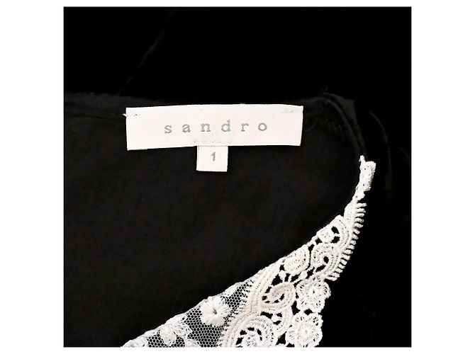 Sandro Mini-Kleid aus Samtseide mit schwarzem Spitzenkragen Größe 1 Weiß - Ansicht 9