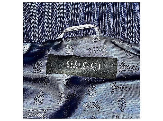 Authentische Gucci Tom Ford 04 AW Madonna Leder Bomberjacke Blau - Ansicht 10