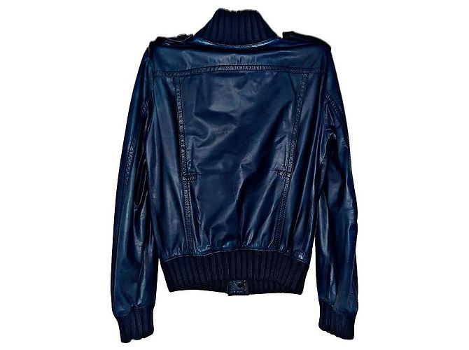 Authentische Gucci Tom Ford 04 AW Madonna Leder Bomberjacke Blau - Ansicht 2