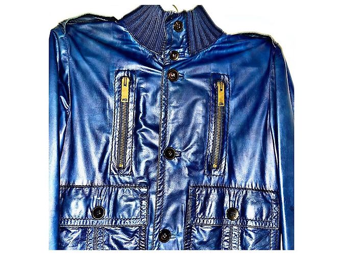 Authentische Gucci Tom Ford 04 AW Madonna Leder Bomberjacke Blau - Ansicht 3