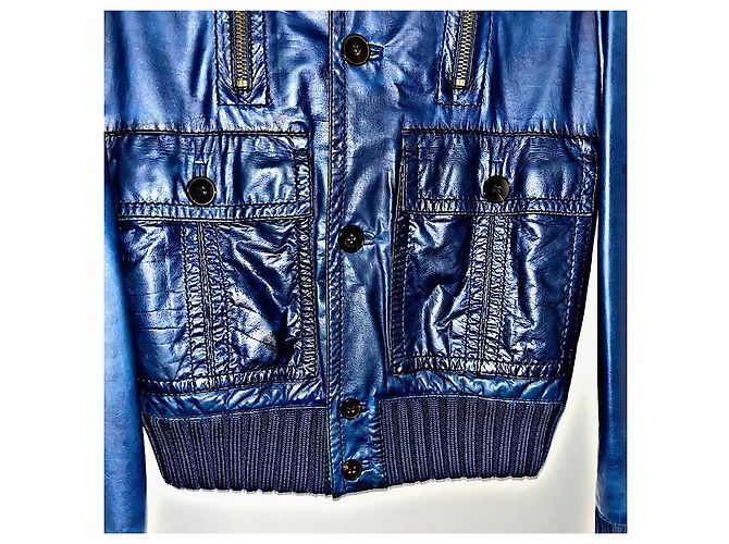 Authentische Gucci Tom Ford 04 AW Madonna Leder Bomberjacke Blau - Ansicht 4