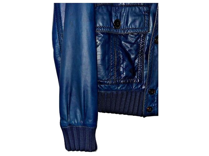 Authentische Gucci Tom Ford 04 AW Madonna Leder Bomberjacke Blau - Ansicht 6