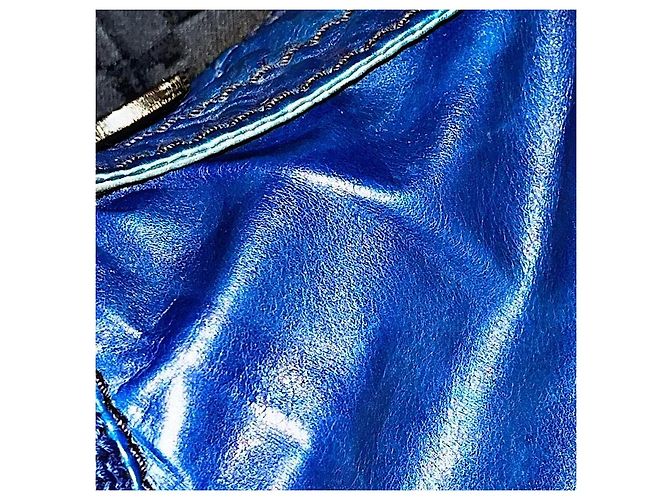 Authentische Gucci Tom Ford 04 AW Madonna Leder Bomberjacke Blau - Ansicht 7