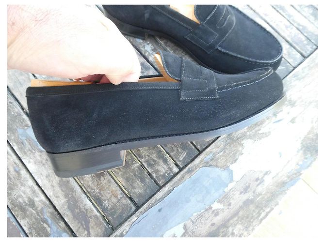mocassino jm weston in suede nero indossato una volta 7/5F 42,5 largo - vista 2