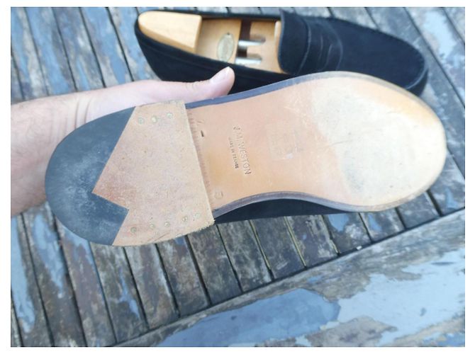 mocassino jm weston in suede nero indossato una volta 7/5F 42,5 largo - vista 6