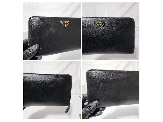 Prada Saffiano Leder Zippy Langer Continental Geldbeutel Schwarz - Ansicht 10