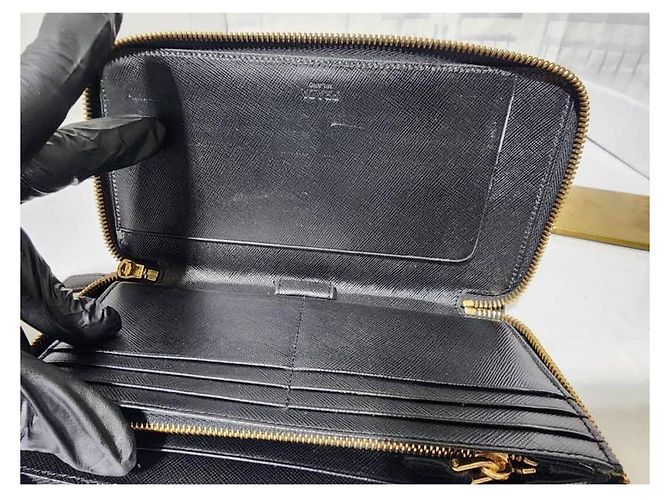 Prada Saffiano Leder Zippy Langer Continental Geldbeutel Schwarz - Ansicht 11